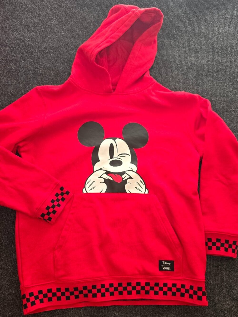 Disney x Vans Mickey Mouse Pullover Hoodie Red Checkerboard Men's Large EUC DISN